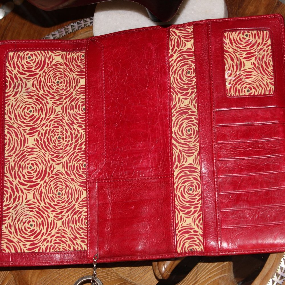 Hobo Sadie Distressed Red Leather Trifold Wallet